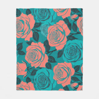Couverture Polaire Boldly Stylized Roses In Shades Of Teal And Turquo