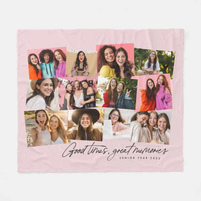 Couverture Polaire Bon temps grands souvenirs 12 photo collage rose (Devant (Horizontal))