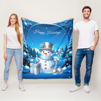 Couverture Polaire Bonhomme de neige joyeux dans une forêt enneigée F
