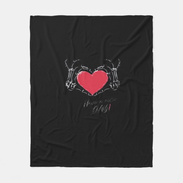 Couverture Polaire Bonne Journée ! Squelette Mains Avec Coeur Classiq (Devant)