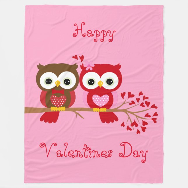 Couverture Polaire Bonne Saint Valentin Chouettes (Devant)
