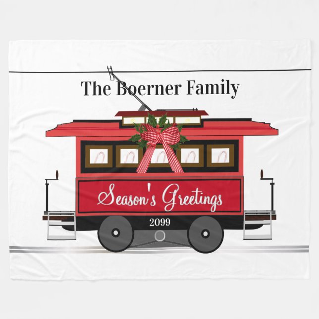 Couverture Polaire Bonnes Fêtes Family Tram Trolley Streetcar (Devant (Horizontal))
