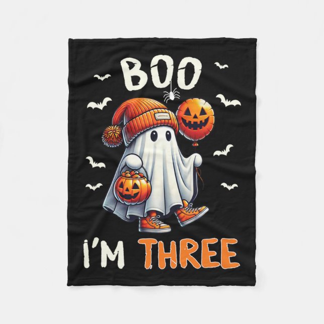 Couverture Polaire Boo I'm Three Ghost 3ème anniversaire Halloween ga (Devant)