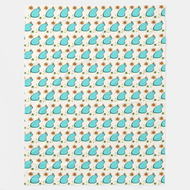 Couverture Polaire Boomerang Atomique Rétro et Starburst Fleece Blanc (Devant)