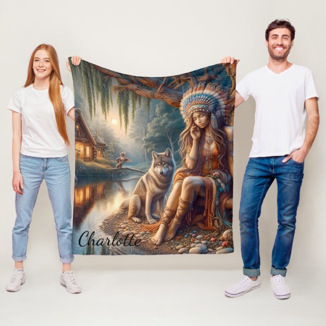 Couverture Polaire Bord d'une rivière paisible avec un ami loup (En situation)