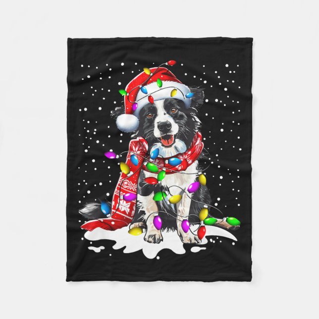 Couverture Polaire Border Collie Dog Lighting Xmas Santa Hat Christma (Devant)