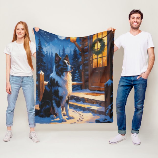 Couverture Polaire Border Collie With Christmas Lights Holiday (En situation)