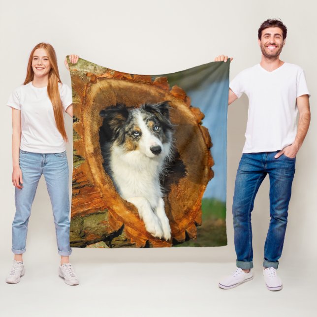 Couverture Polaire Bordure Collie bleu Merle Chien mignonne Portrait  (En situation)