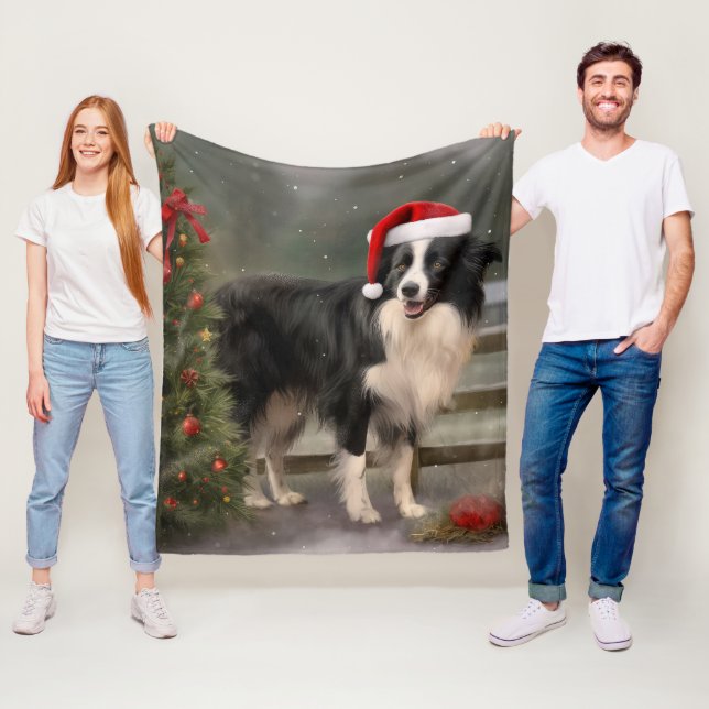 Couverture Polaire Bordure Collie Chien dans neige Noël (En situation)