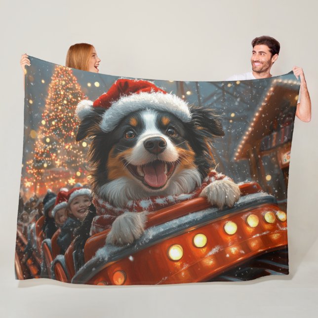 Couverture Polaire Bordure Collie Dog Roller Dessous de verre Noël (En situation)