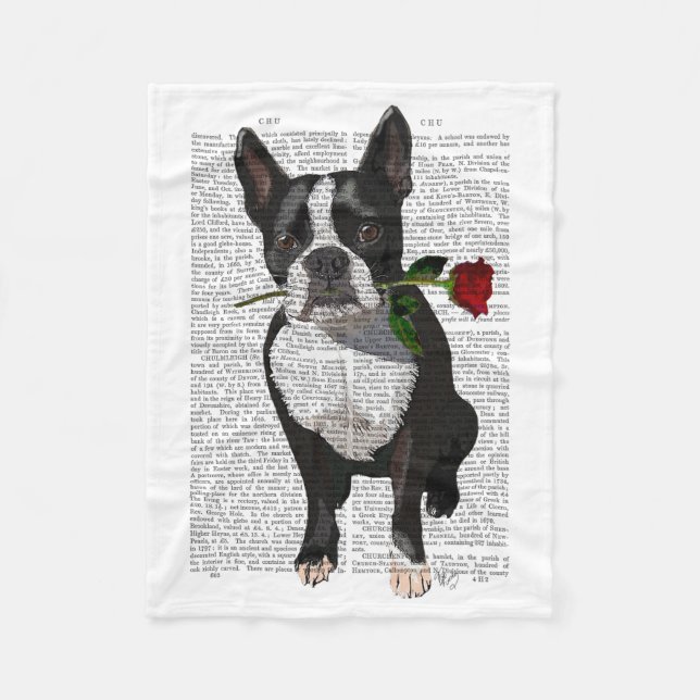 Couverture Polaire Boston Terrier avec Rose dans la bouche (Devant)