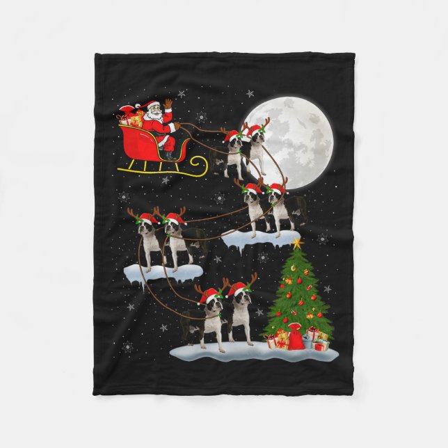 Couverture Polaire Boston Terrier Dog Santa Sleigh Flying Funny Chris (Devant)