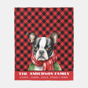 Couverture Polaire Boston Terrier Family Buffalo Plaid Noël