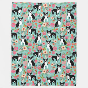 Couverture Polaire Boston Terrier Floral Blanket - jolie flore vintag