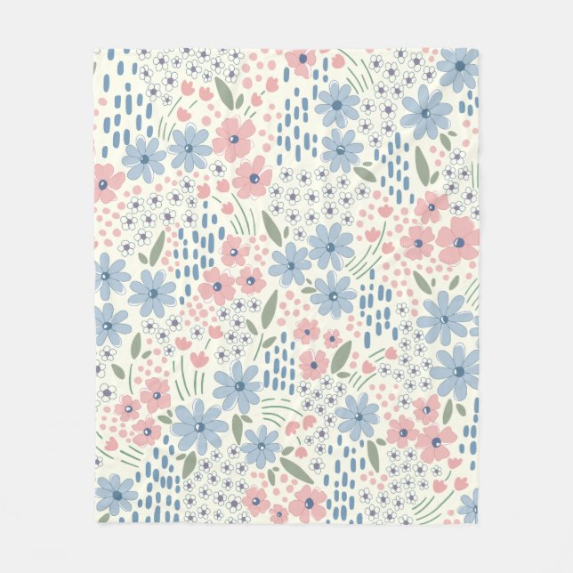 Couverture Polaire Botanique rose et bleu (Devant)