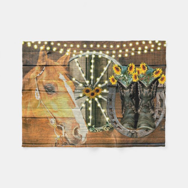 Couverture Polaire Botte de cowboy Rustique Cheval tournesol Wagon (Devant (Horizontal))