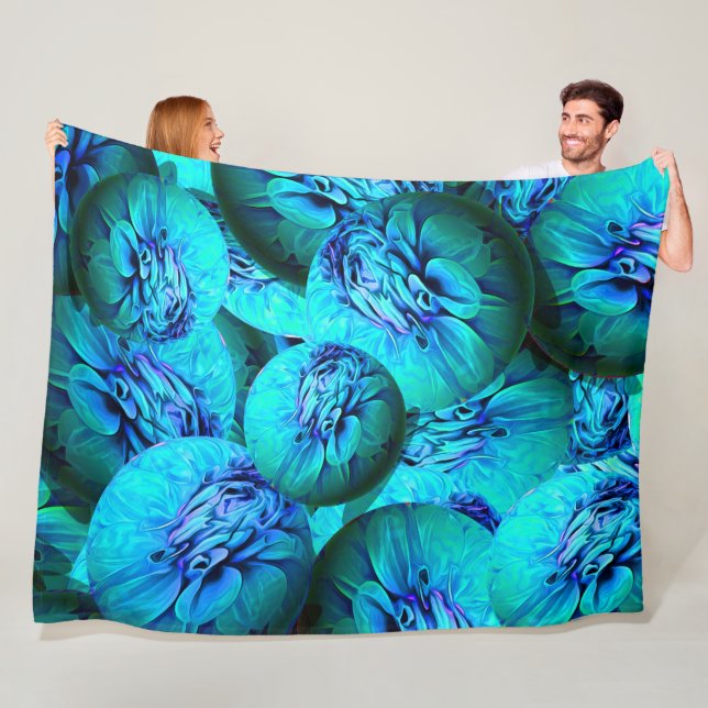 Couverture Polaire Boucles turquoise et bleue en optique 3D (En situation)