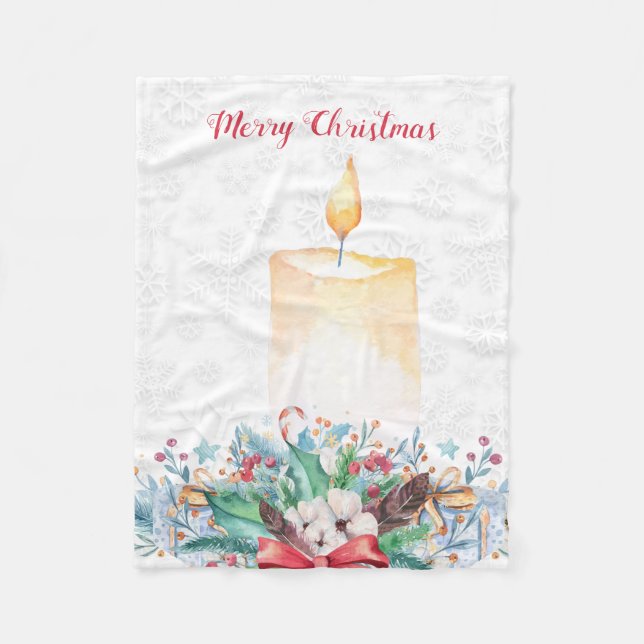 Couverture Polaire Bougie D'Aquarelle Et Décoration De Noël (Devant)