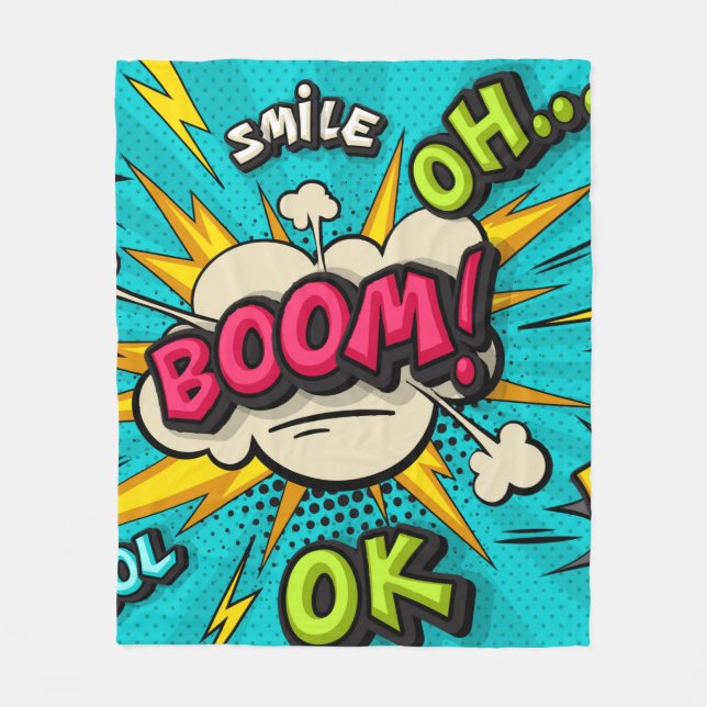 Couverture Polaire Bouillonnante bulle de pop art. Souriez, wow, pow, (Devant)