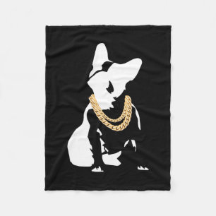 Couverture Polaire Bouledogue avec collier en or 