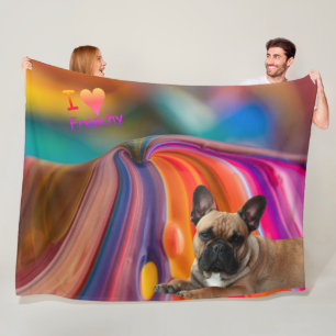 Couverture Polaire Bouledogue français arc-en-ciel French Bulldog