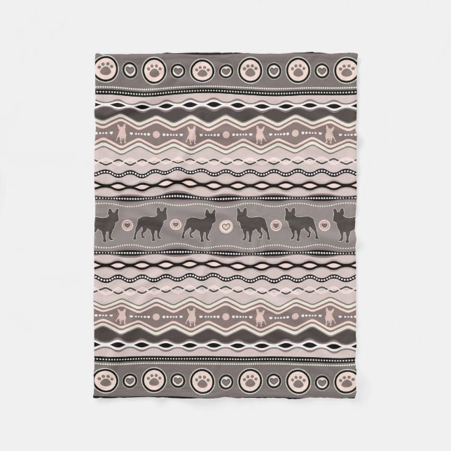Couverture Polaire Bouledogue français - motif décoratif aux pastels (Devant)