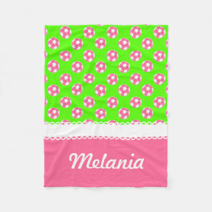 Couverture Polaire Boules de soccer rose et vert Blanche personnalisé