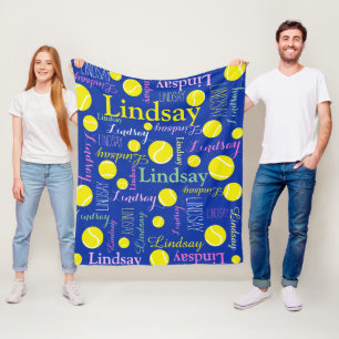 Couverture Polaire Boules de tennis jaune, rose, vert bleu nom filles