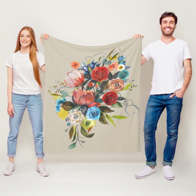 Couverture Polaire Bouquet d'aquarelle doux Taupe personnalisable (En situation)