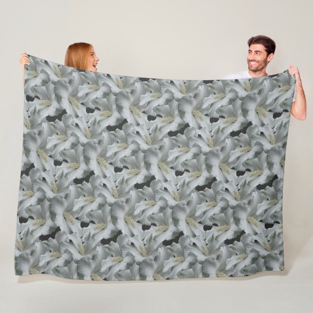 Couverture Polaire Bouquet de fleurs d'Hibiscus blanc (En situation)