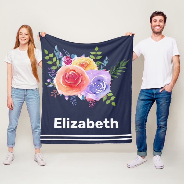 Couverture Polaire Bouquet de fleurs Rose aquarelle (En situation)