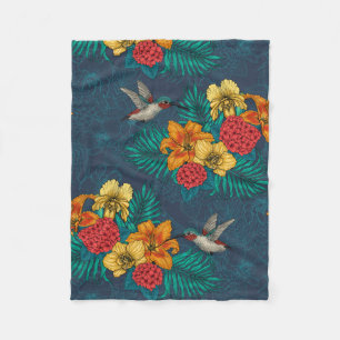 Couverture Polaire Bouquet et colibris tropicaux
