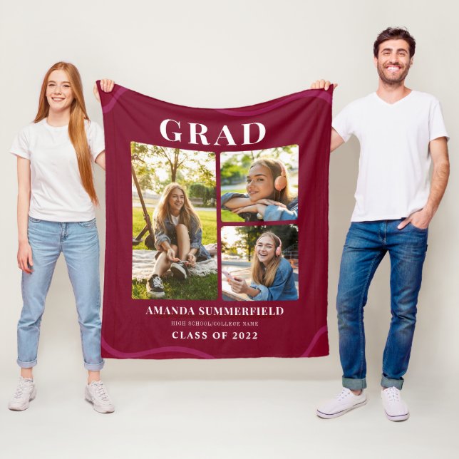Couverture Polaire Bourgogne 3e année Photo Collage Graduation (En situation)