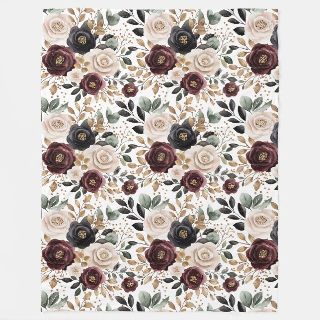 Couverture Polaire Bourgogne chic floral crème   (Devant)