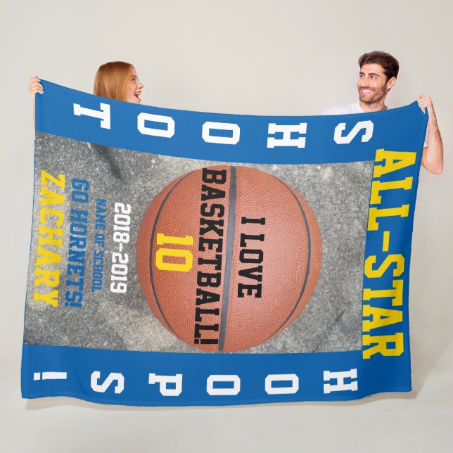Couverture Polaire Bouts de basket Moyen Lecteur Bleu Nom de l'équipe (En situation)