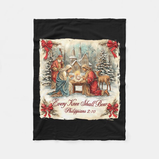 Couverture Polaire Bow Santa Christmas Nativity Scene Every Knee Shal (Devant)