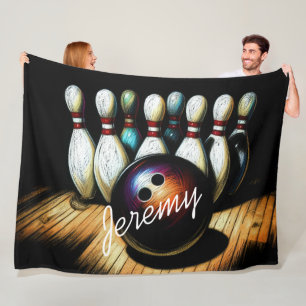 Couverture Polaire Bowling Strike Nom personnalisé Fun