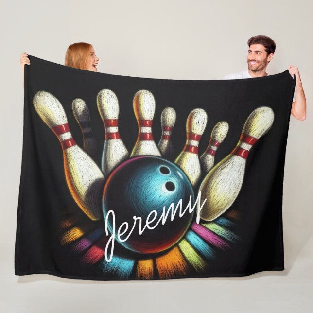 Couverture Polaire Bowling Strike Nom personnalisé Fun (En situation)
