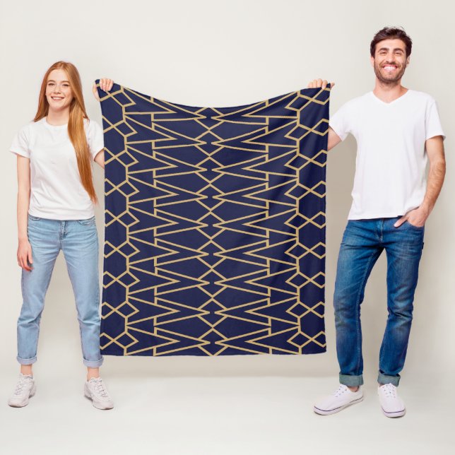 Couverture Polaire Bowties bleues et dorées (En situation)