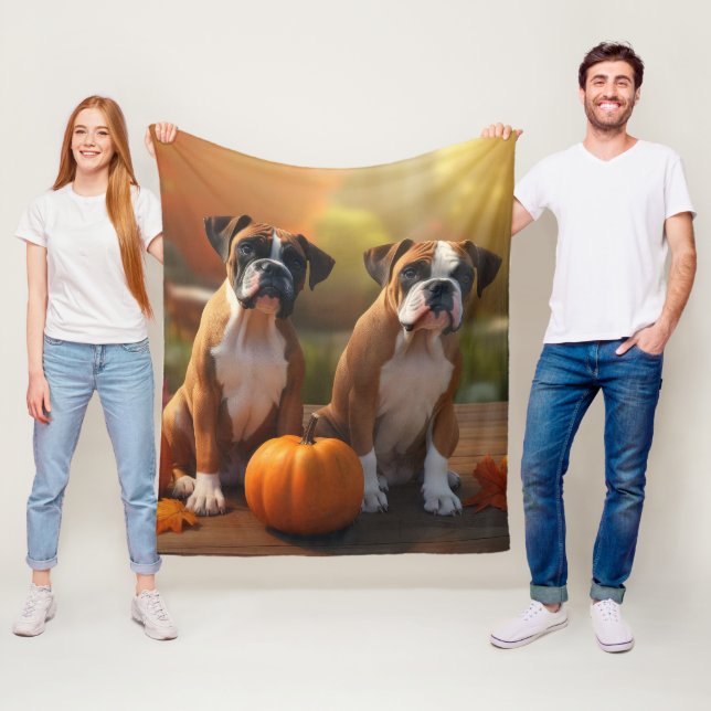 Couverture Polaire Boxer Chiot Automne Citrouille de plaisir (En situation)