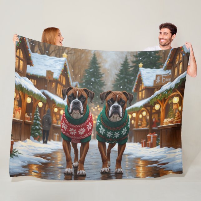 Couverture Polaire Boxer Dogs Christmas Snow Holiday  (En situation)