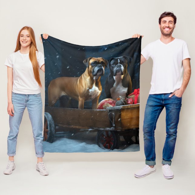 Couverture Polaire Boxer Snowy Sleigh Décor de Noël (En situation)