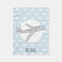 Boy Cute Blue Airplane avec Name Kids