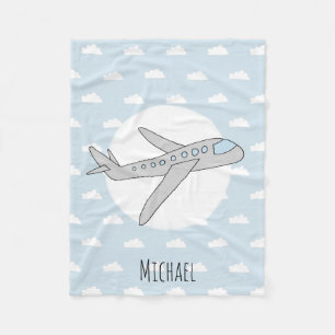 Couverture Polaire Boy Cute Blue Airplane avec Name Kids
