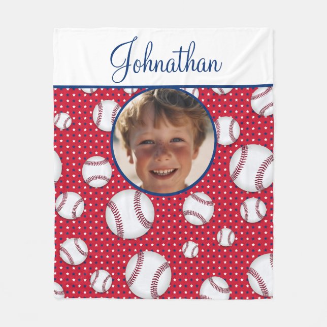 Couverture Polaire Boys Baseball Rouge Blanc Bleu Photo personnalisée (Devant)