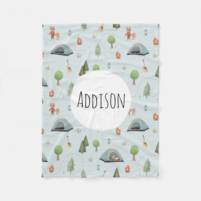 Couverture Polaire Boys Blue Forest Bear Camping Nom du Motif Enfants (Devant)