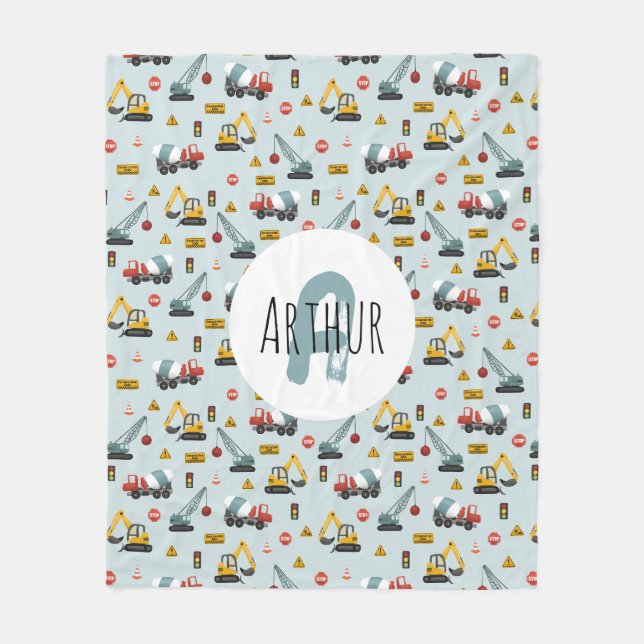 Couverture Polaire Boys Cute Blue Builder Motif de construction (Devant)
