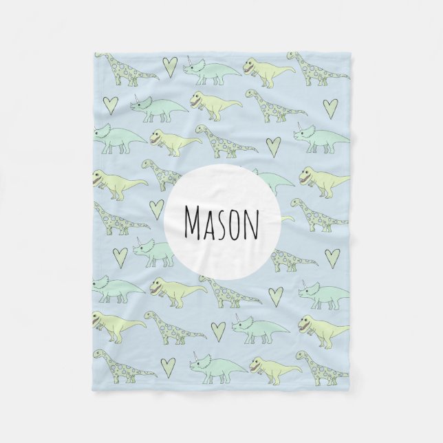 Couverture Polaire Boys Cute Blue Dinosaur Motif et nom Enfants (Devant)