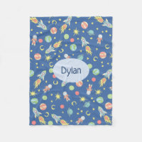 Boys Cute Blue Rocket Ship Space Motif et nom