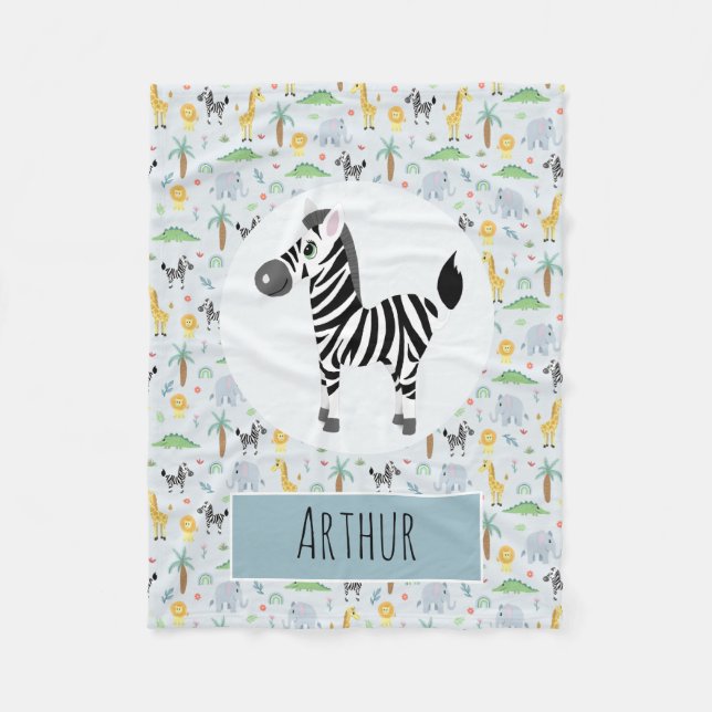 Couverture Polaire Boys Cute Blue Zebra & Safari Nom du Motif Enfants (Devant)